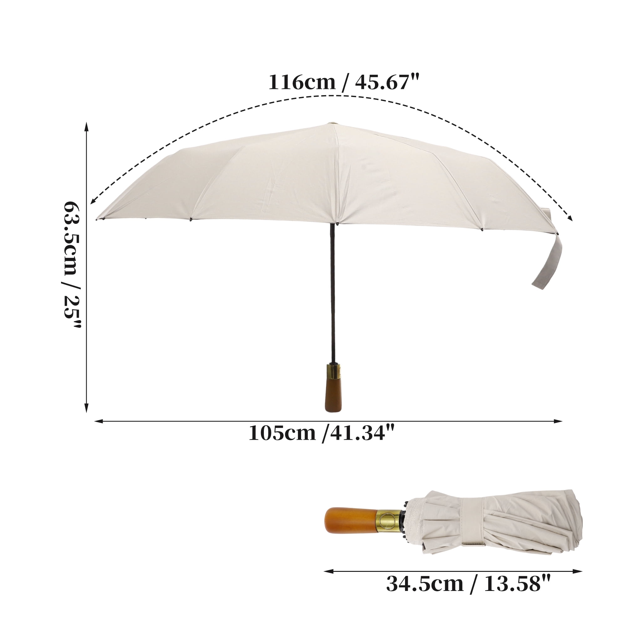 Unique Bargains Collapsible Windproof Folding Umbrella with Wooden Handle Beige