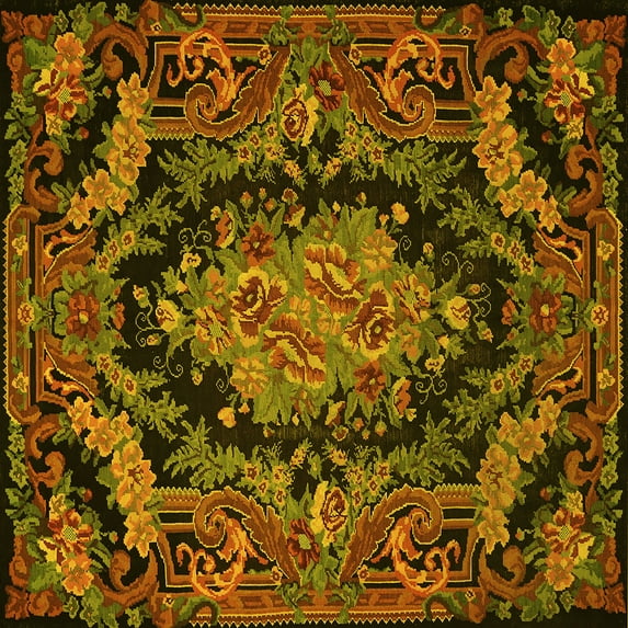 Ahgly Company Indoor Square Medallion Yellow French Area Rugs, 7' Square