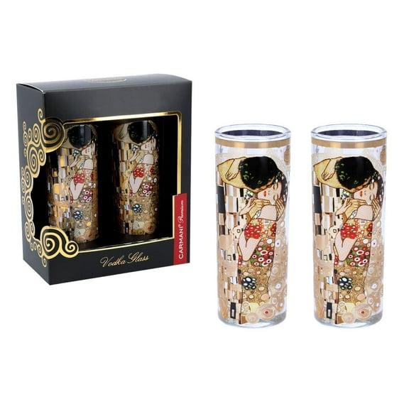 G.Klimt Art Whiskey Shot Glasses Set, Round Glass for Fun Party and Game - 2oz Shot Glass, Set Of 2, The Kiss, Gustav Klimt