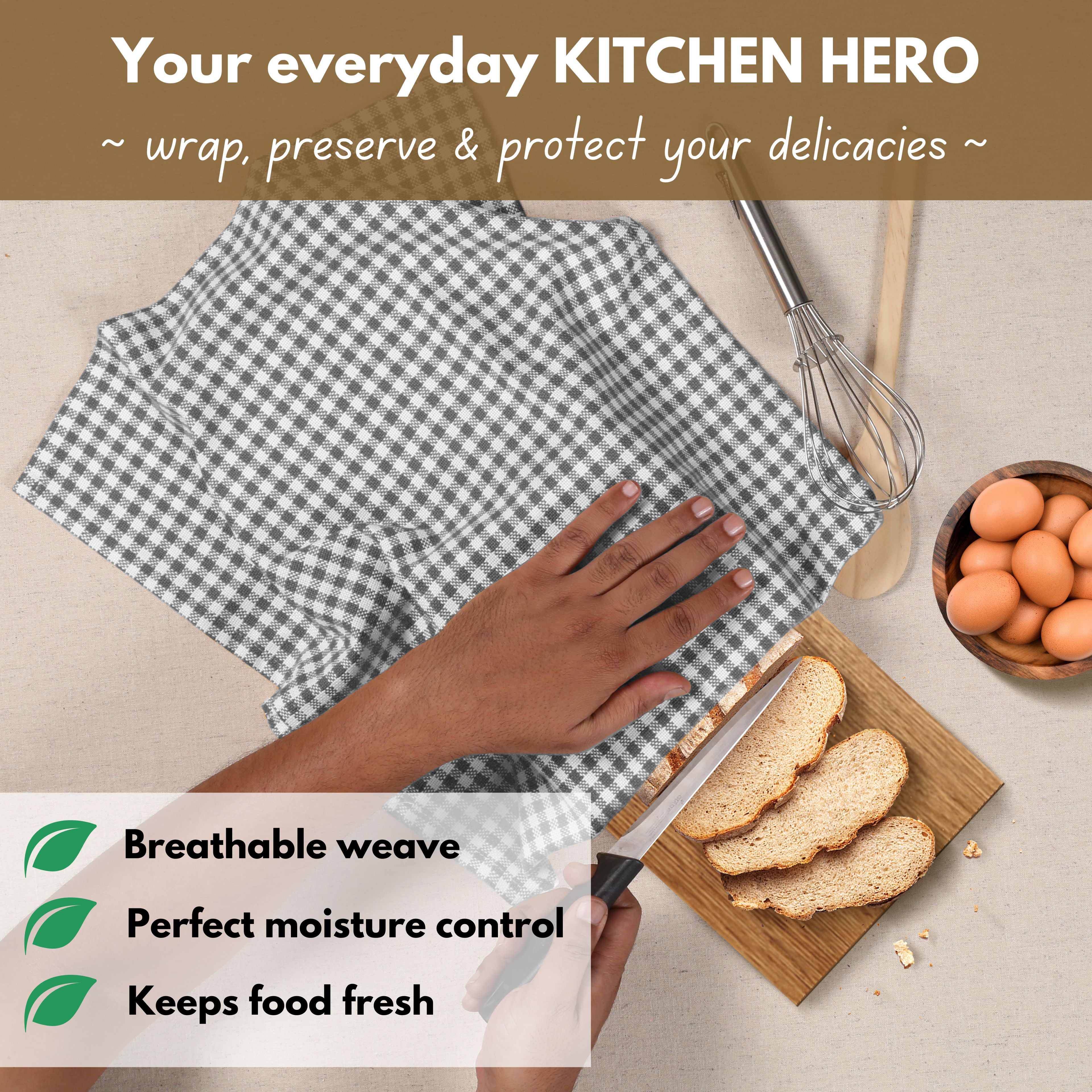 Native Fab Mini Checks Kitchen Towel, Set of 12, Cotton, 15x25 Gray White