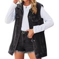 thumbnail image 1 of Women's Denim Jacket Sleeveless Button Down Jean Vest Mid Long Waistcoat, 1 of 5