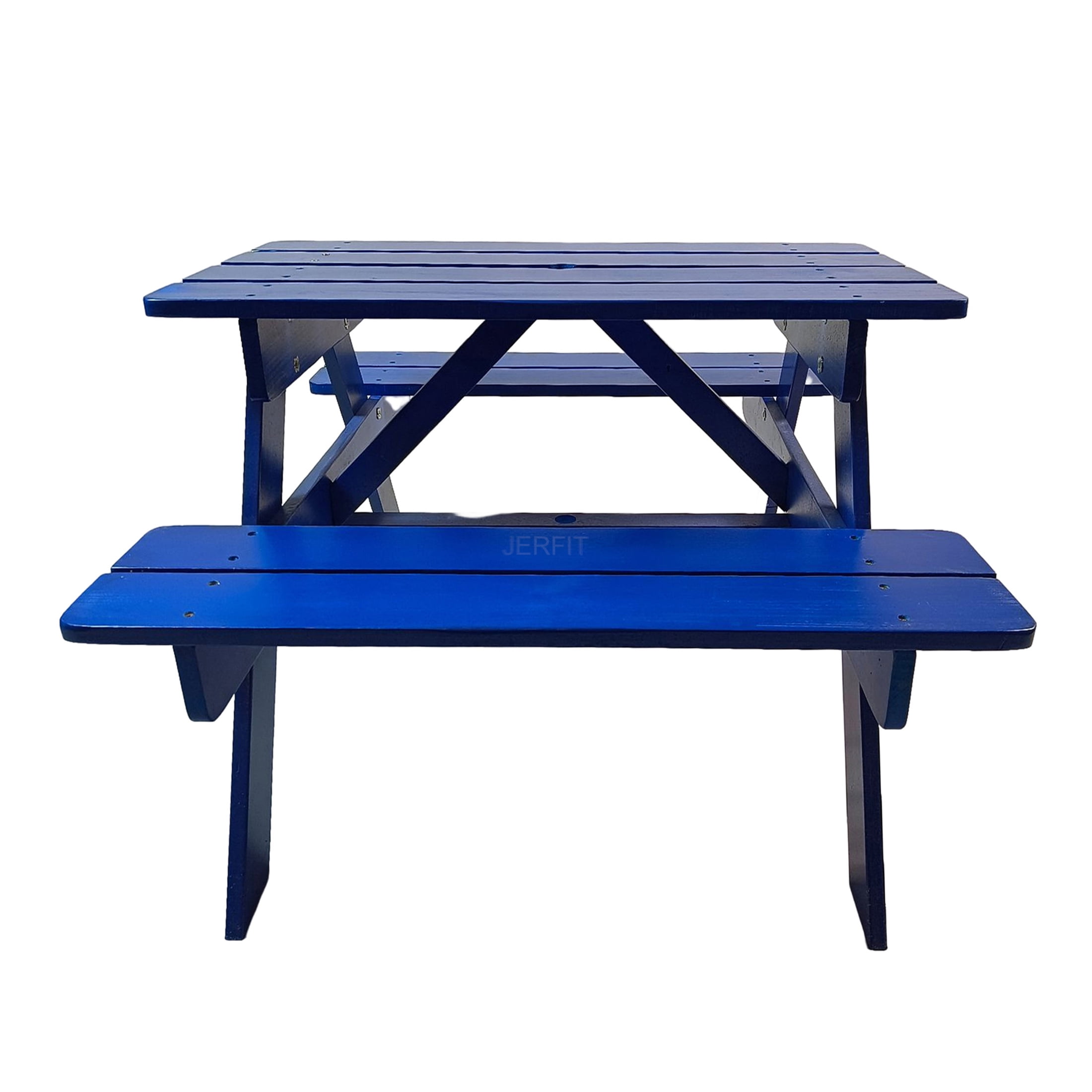 JERFIT Kids Table and Chair Set, Solid Wood Childrens Activity Desk with 2 Chairs, Small Table for Toddlers, Blue