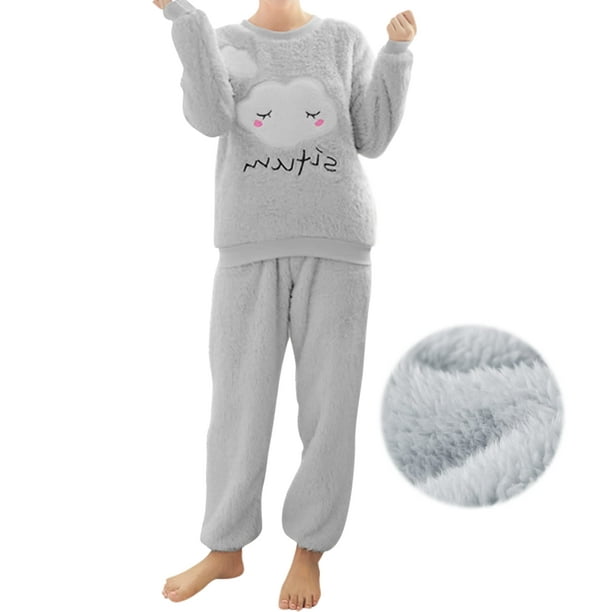 Ladies Women Fluffy Flannel Pajamas Set Winter Warm Soft Sleepwear