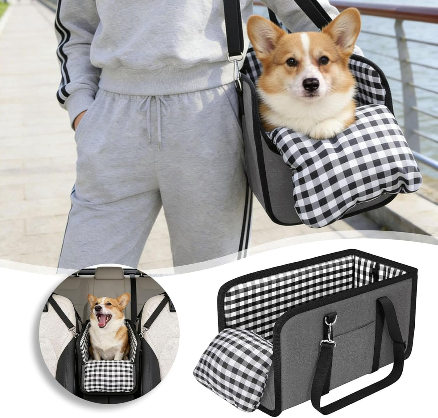 Console Dog Car Seat with Washable Cover and Cushion for Small Dogs