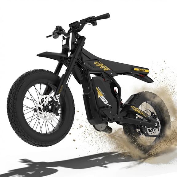 2000W Electric Dirt Bikes with Pedals, 48V 25AH, 34MPH, 24 Miles Long Lasting Battery Electric Mountain Bike, 20" Fat Tire Off for Adult Full Suspension UL2849, All-Terrain E-Bike, Yellow