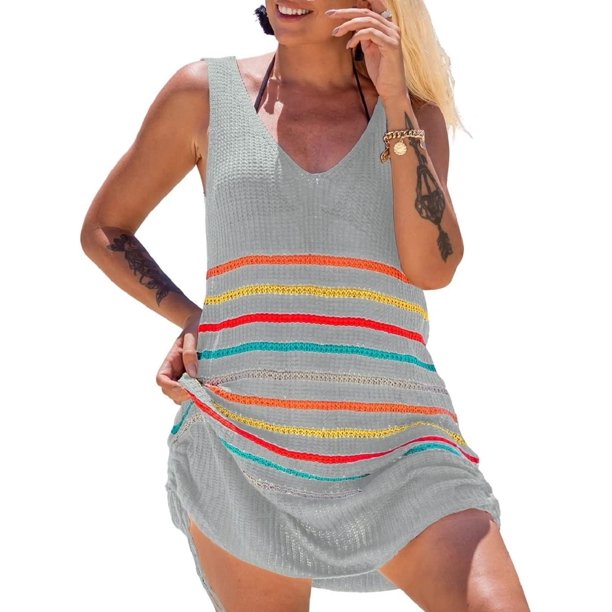Xishao Vestido de Chaleco Ganchillo de Playa de Verano Cubre Bikini para Mujer E-Gris E-Gris Xishao ropa