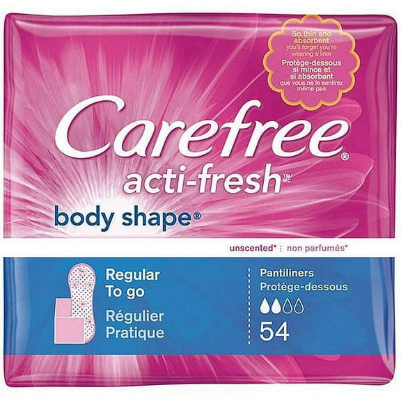 Carefree Body Shape Regular Panty Liners, Unscented, 54 Ct
