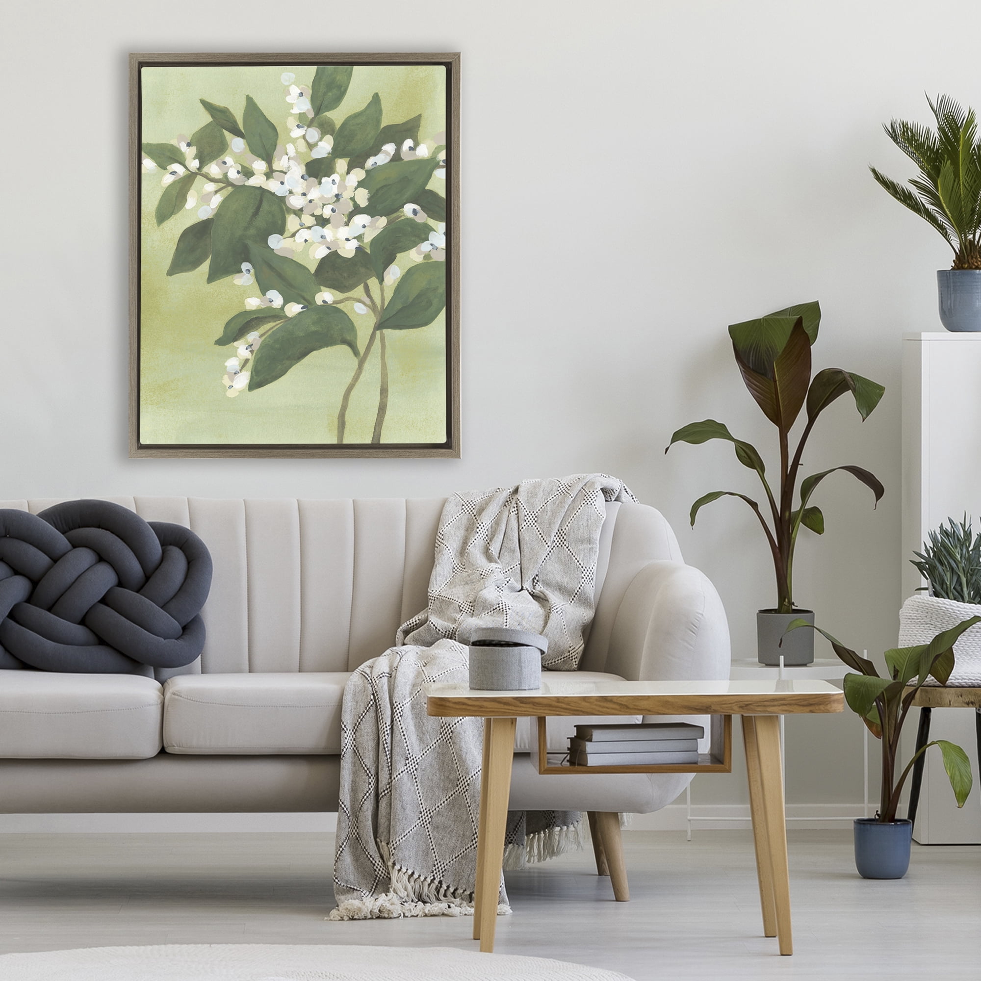 Stupell Industries Verdant Branch Bloom Brown Framed Floater Canvas Wall Art, design by June Erica Vess