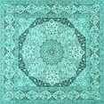thumbnail image 1 of Ahgly Company Machine Washable Indoor Square Medallion Turquoise Blue Traditional Area Rugs, 7' Square, 1 of 4
