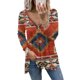thumbnail image 1 of ICHUANYI Clearance Women Casual Retro Aztec Print Long Sleeve Ethnic V-Neck Zipper T-Shirts Tops(Orange, XXL) ICHUANYI WER2023081114584, 1 of 8