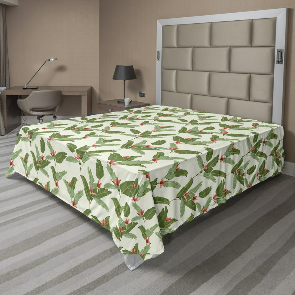Tropical Flat Sheet, Tropical Palm Leaves with Banana Flowers