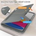 thumbnail image 3 of SaniMore for iPad 10th Generation 10.9 inch 2022 Case, Auto Sleep/Wake, 7-Level Angle Kickstand Pen Holder Magnetic Buckle Tempered Glass Protector Card Slot Case for iPad 10th Generation, Gray, 3 of 7