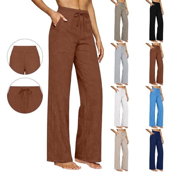 Delayuji Linen Pant for Women Casual Summer Trendy Loose Straight Lge Pant Palazzo Pants Vacation Clothing Daliy Wear