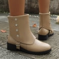 thumbnail image 6 of Dakaela Womens Ankle Boots Fold Over Buckles Combat Riding Short Booties Chunky Heel Wide Mid Calf Boots, 6 of 9