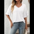 thumbnail image 4 of Camisetas Elegantes de Cuello en V para Mujer, de Doble Capa, con Mangas Acampanadas y Volantes de 3/4, Blancas, Talla M, 4 of 8