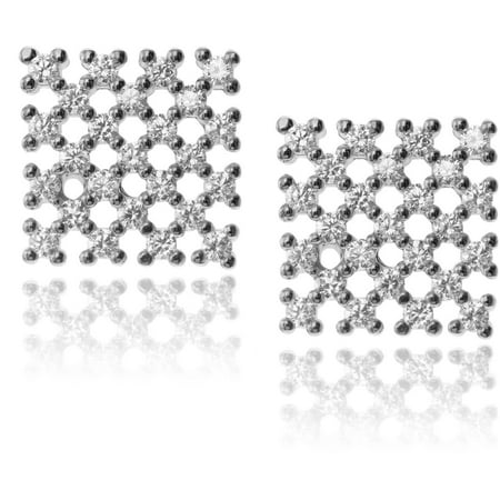 Brinley Co. Women's CZ Sterling Silver Polished Checkered Square Stud Earrings, Silver