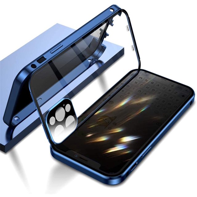Double Safety Lock Anti-Peeping Case for iPhone 12 Pro 6.1-inch Aluminium Bumper Case with Camera Lens Protector Screen Protector Full Body Protection Metal Frame Clear Glass Cover (12Pro,