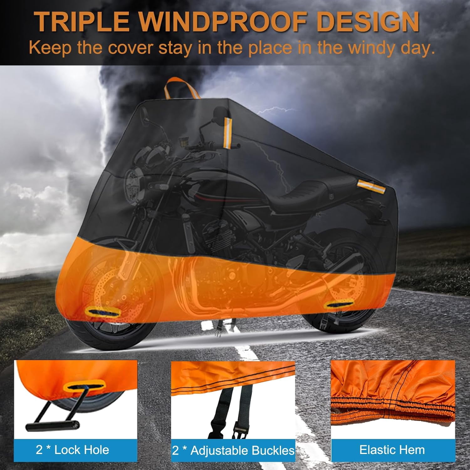 Motorcycle Cover Waterproof Outdoor, 300D Heavy Duty Motorcycle Cover for Harley Davidson Electra Glide Ultra Limited CVO Road Street Glide Gold Wing, All Seasons Protection Fits up to 116"