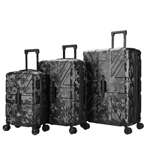 BRITISH CAMO Ensemble de 3 Valises Rigides / Garantie de 10 Ans / Texture Tactique Micro-Diamant / Extensible