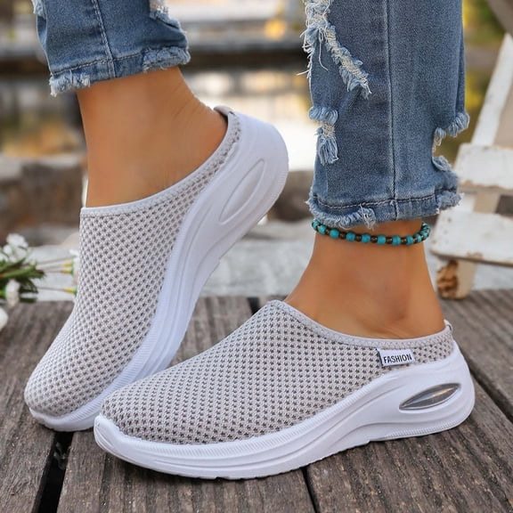 OOOUM Mesh Mesh Sneakers For Women Comfortable Cushioned Slip On Shoes Breathable Casual Lightweight Walking Shoes Grey US:8