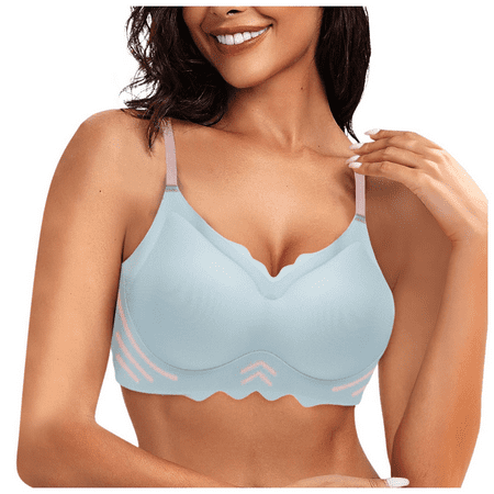 Fulorrnie Bras for Women Plus Size Maternity Wirefree Comfort Lift Yoga Sports Workout Gym Back Fat Smoothing Seamless Supportive Bra Blue M