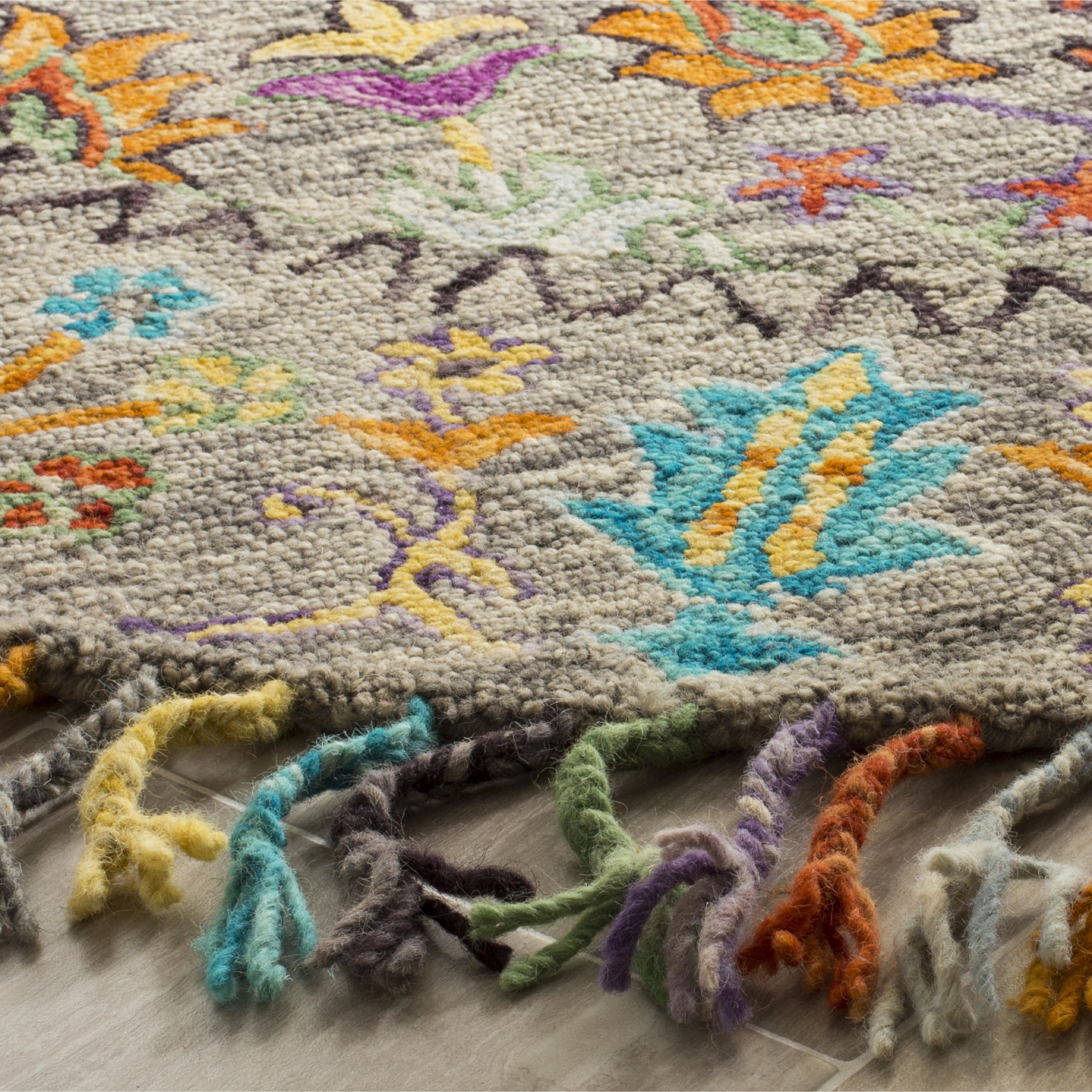 SAFAVIEH Blossom Hamilton Floral Wool Area Rug, Grey/Multi, 8' x 10'