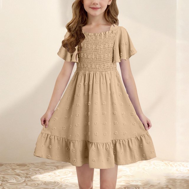Ndbuld Girls Summer Dresses Fashion Spring And Summer Short Sleeve Round Neck Ruffle Dress Princess Skirt Early Access Deals