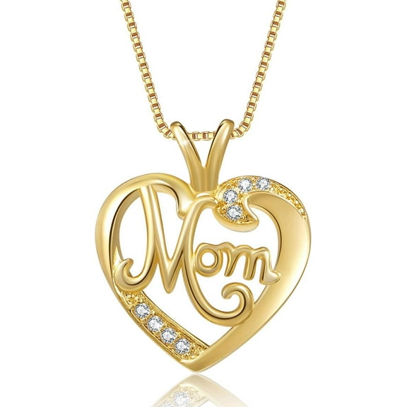 Mom Necklace, Gold Plated Heart Necklace, Love Heart Pendant With Cubic Zirconia Mama Necklace For Women Mother[Z4678]