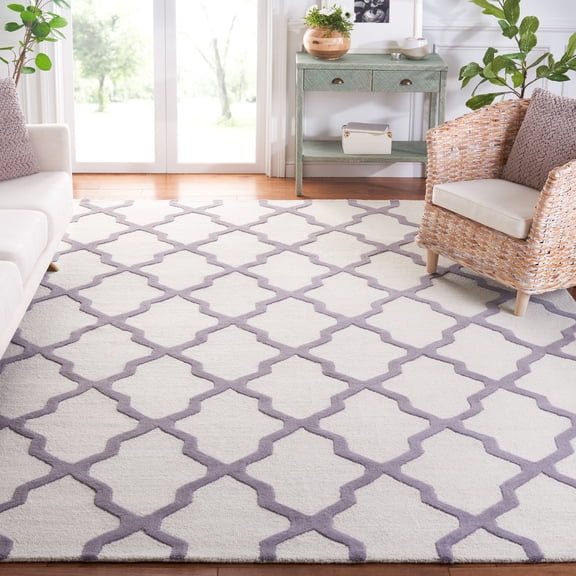 SAFAVIEH Cambridge Liam Geometric Wool Area Rug, Ivory/Silver, 11' x 15'