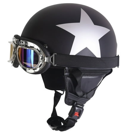 Motorbike Motorcycle Helmet Scooter Safety Helmet Cap Hat Half Face Dumb Black w/Star +Vintage