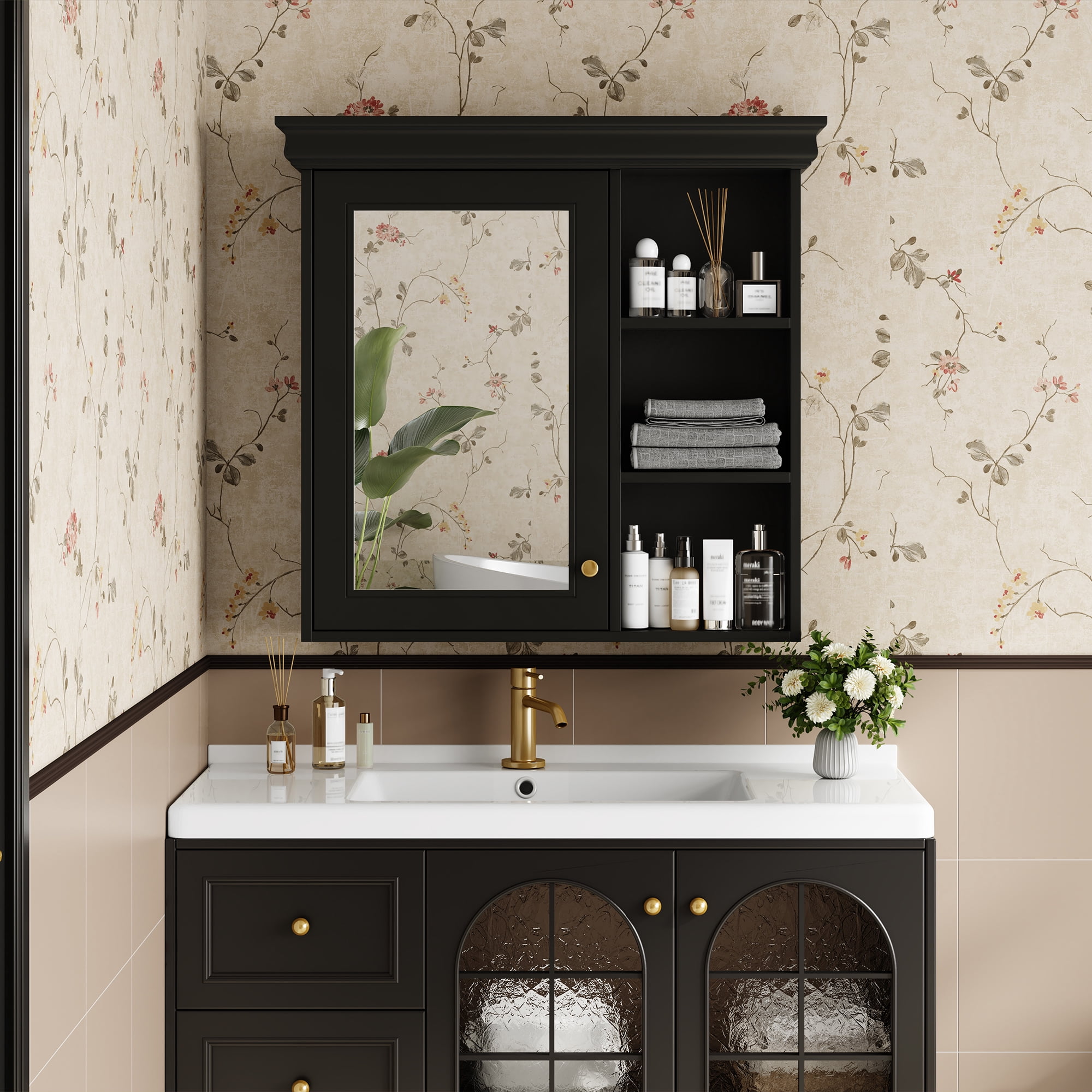 Euroco Wall-Mounted Bathroom Mirror Cabinet with Adjustable Shelf, Soft-Close Hinges, and Storage for Over Toilet or Sink