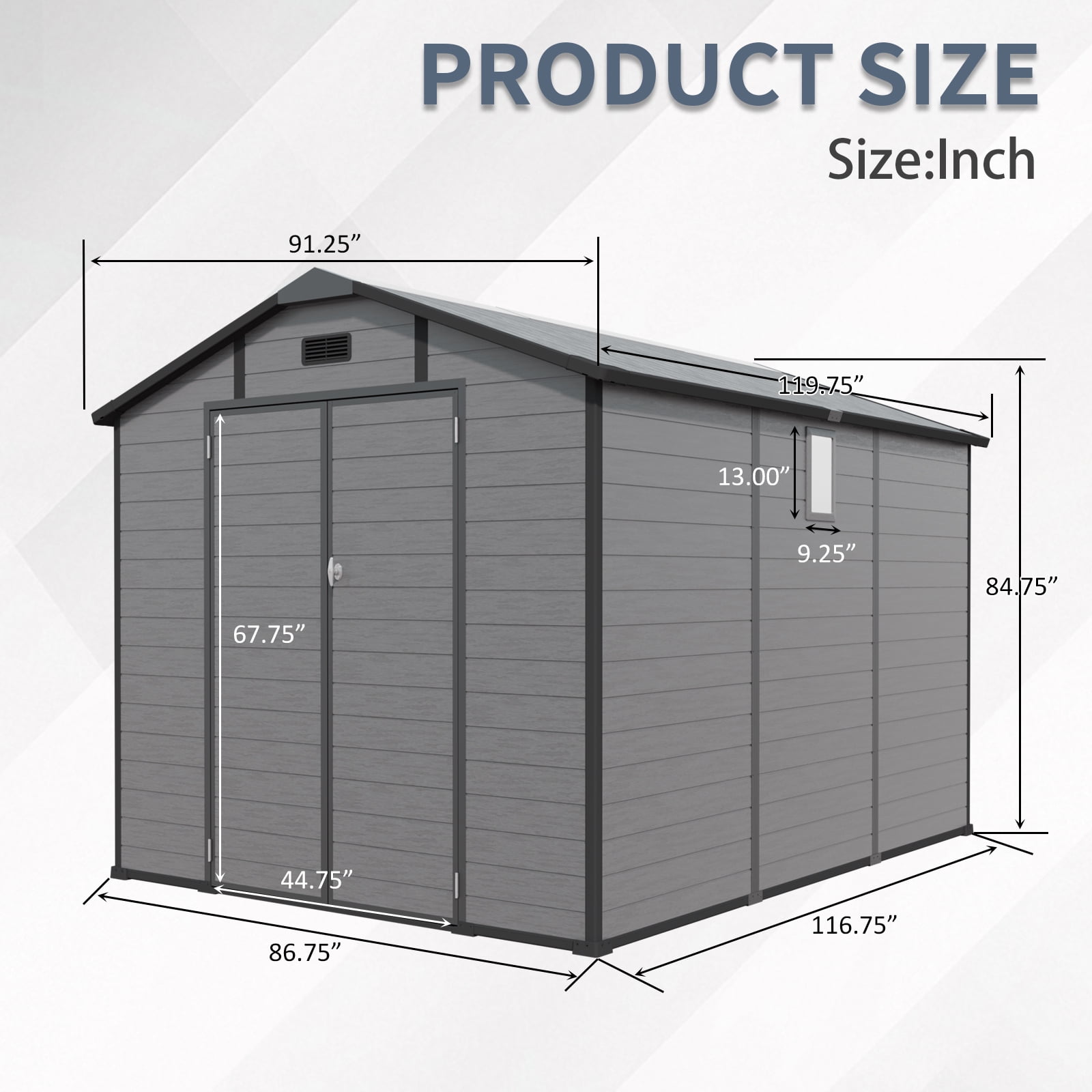 10x7.6ft Shed and Outdoor Storage, Garden Tool Resin Shed w/ Double Lockable Doors, All-Weather XXL Patio Storage Sloped Roof, Backyard Bike Shed with 2 Windows
