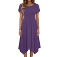 thumbnail image 2 of Mujeres Manga Corta Tops Estilo Casual Cuello Redondo Sólido Irregular Doblado Vestido, Vestido de Manga Corta para las Mujeres Falda Primavera Verano Diario, 2 of 6