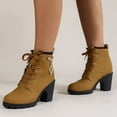 thumbnail image 3 of Zapatos Botines de mujer Sólido versátil talla grande tacón grueso tacón medio botas de cuero de manga corta para mujer nuevos botines de moda informales con punta redonda y cordones (Brown 8), 3 of 7