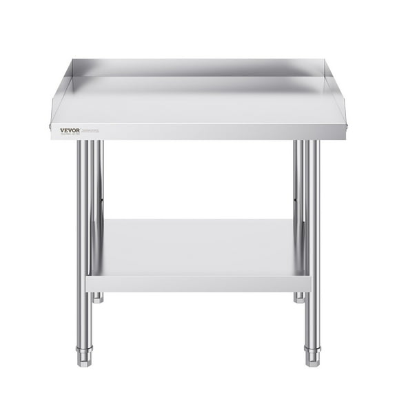 Stainless Steel Work Table 24 x 28 x 26 Inc", Adjustable Height Commercial Prep Table w/3-Sided Backsplash, Heavy Duty for Restaurant, Home, Hotel