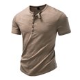 thumbnail image 4 of DPTALR Men's Solid Color Henley Shirt,Short Sleeve Button Henley Tee with Waffle Texture,Khaki,Big Men's,Tall Men's XXL,Young Men's Shirts, 4 of 9