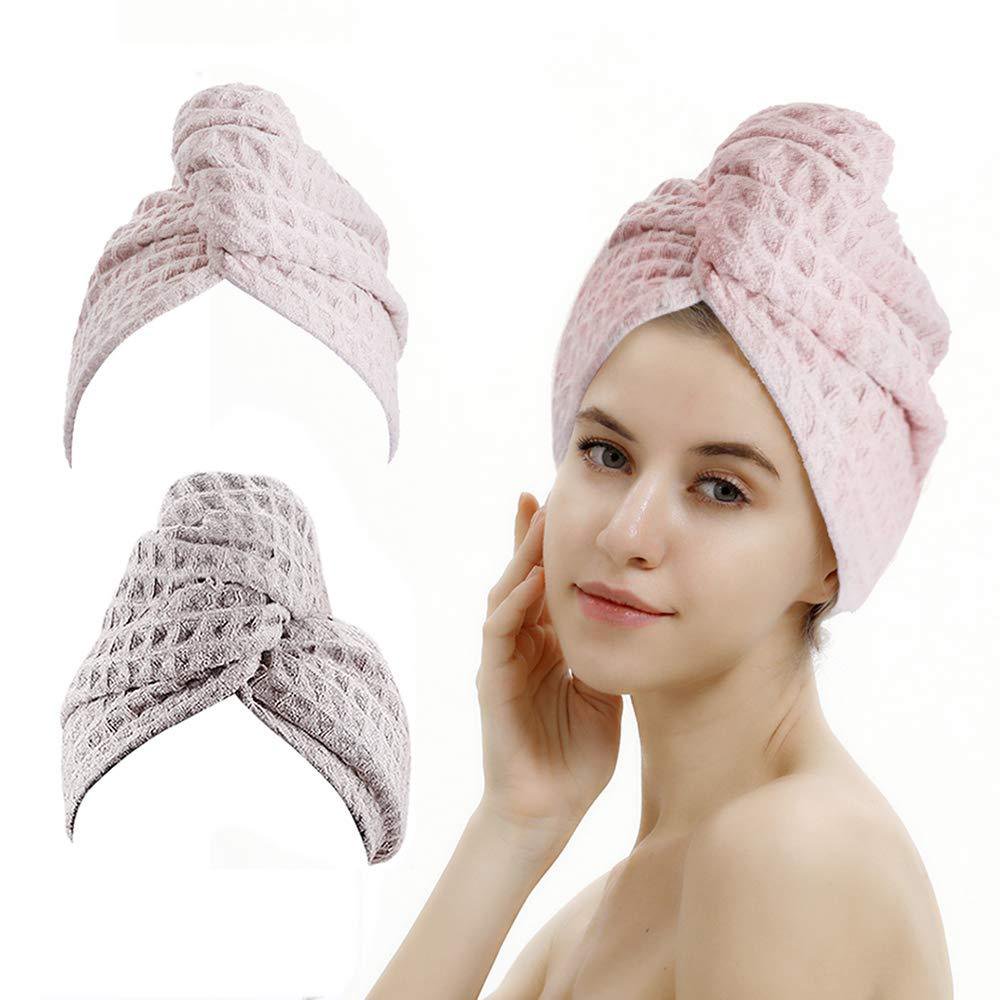 2 Pack Waffle Hair Drying Towel,Hair Towel Wrap,Super Absorbent and