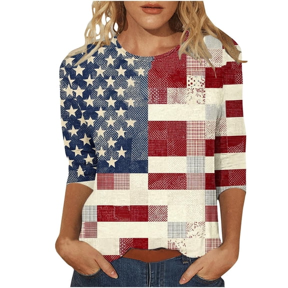 MEICHEN 250th Anniversary 3/4 Sleeve T Shirt for Women America Flag Patriotic Top 1776-2026 Graphic Tee 4th of July Blouse