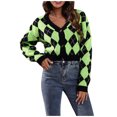 thumbnail image 3 of Aboser Womens Y2k Cropped Cardigan Sweaters Preppy Fashion Argyle Plaid Sweater Coat Lightweight Cotton Knit Cardigan Button Up Long Sleeve Crop Tops, 3 of 9