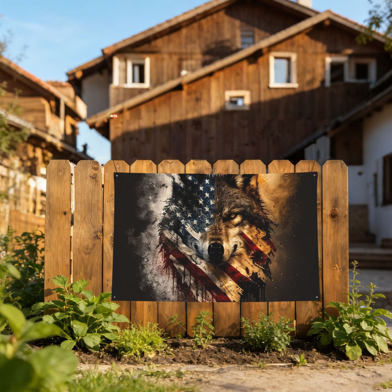 Wolf American USA Flag Four Hole Decorated Banner Flag for Garden Yard Home Decoration Indoor Outdoor 4x6 Ft
