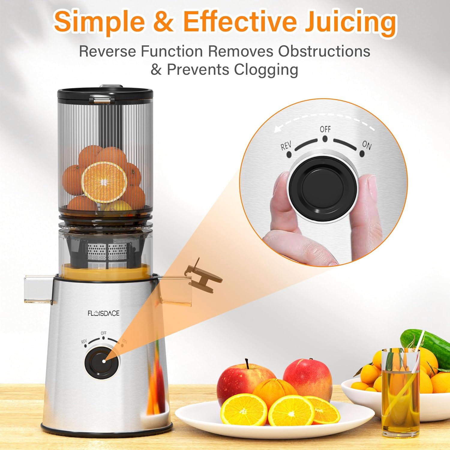 Cofiyard Cold Press Juicer, Slow Masticating Juicer Machines with 5" Feeding Chute Fit Whole Fruits&Vegetables, Stainless Steel Slow Masticating Juicer Easy to Clean, 99.6% Juice Purity, 1.5L
