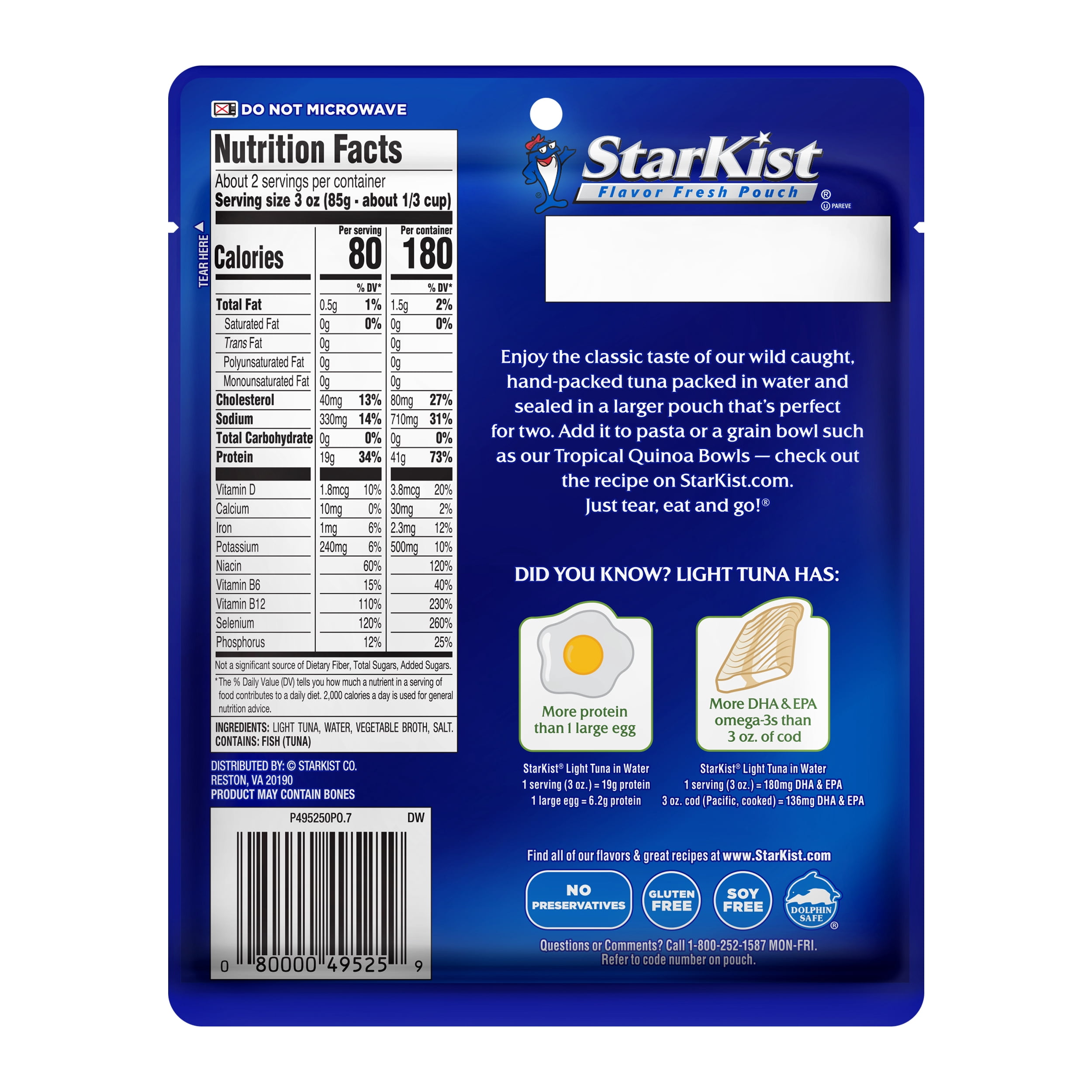 (6 pack) StarKist Light Tuna in Water, Wild Caught, 19g Protein, 6.4 oz Pouch