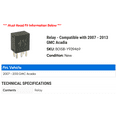 thumbnail image 2 of Relay - Compatible with 2007 - 2013 GMC Acadia 2008 2009 2010 2011 2012, 2 of 2