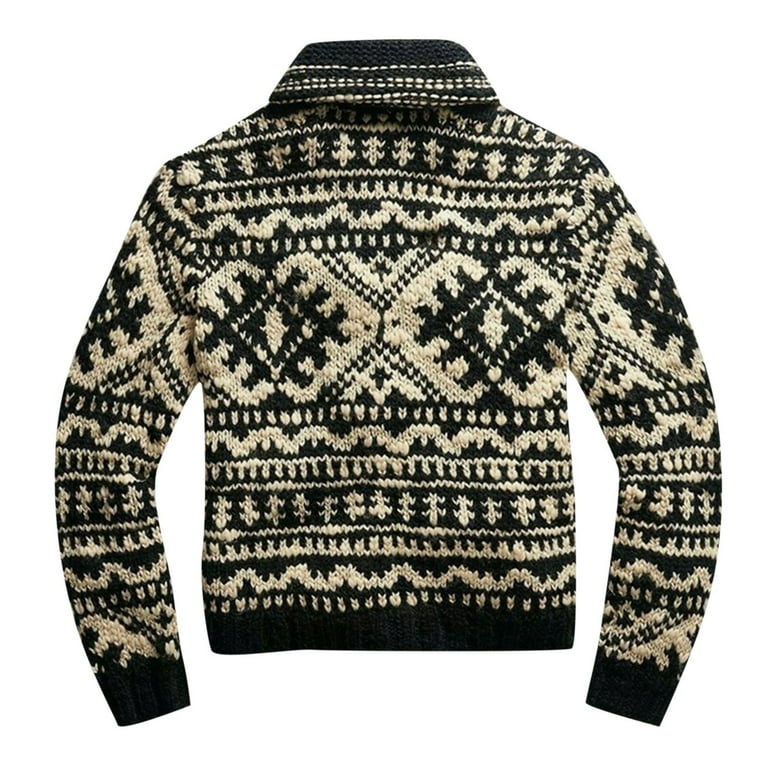 Men's Winter Zipper Knitted Sweater Jacket Turn-down Collar Vintage Printed  Long Sleeve Short Y3 Pro Zip