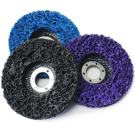 

Ur-Excellent 4 x5/8 Stripping Discs Rust Remover Wheel Remove Paint and Oxidation Poly Strip Wheel Disc Abrasive Angle Grinding Wheel - 3 Pack(Purple/Blue/Black)