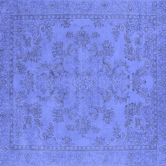 Ahgly Company Machine Washable Indoor Square Oriental Blue Industrial Area Rugs, 5' Square