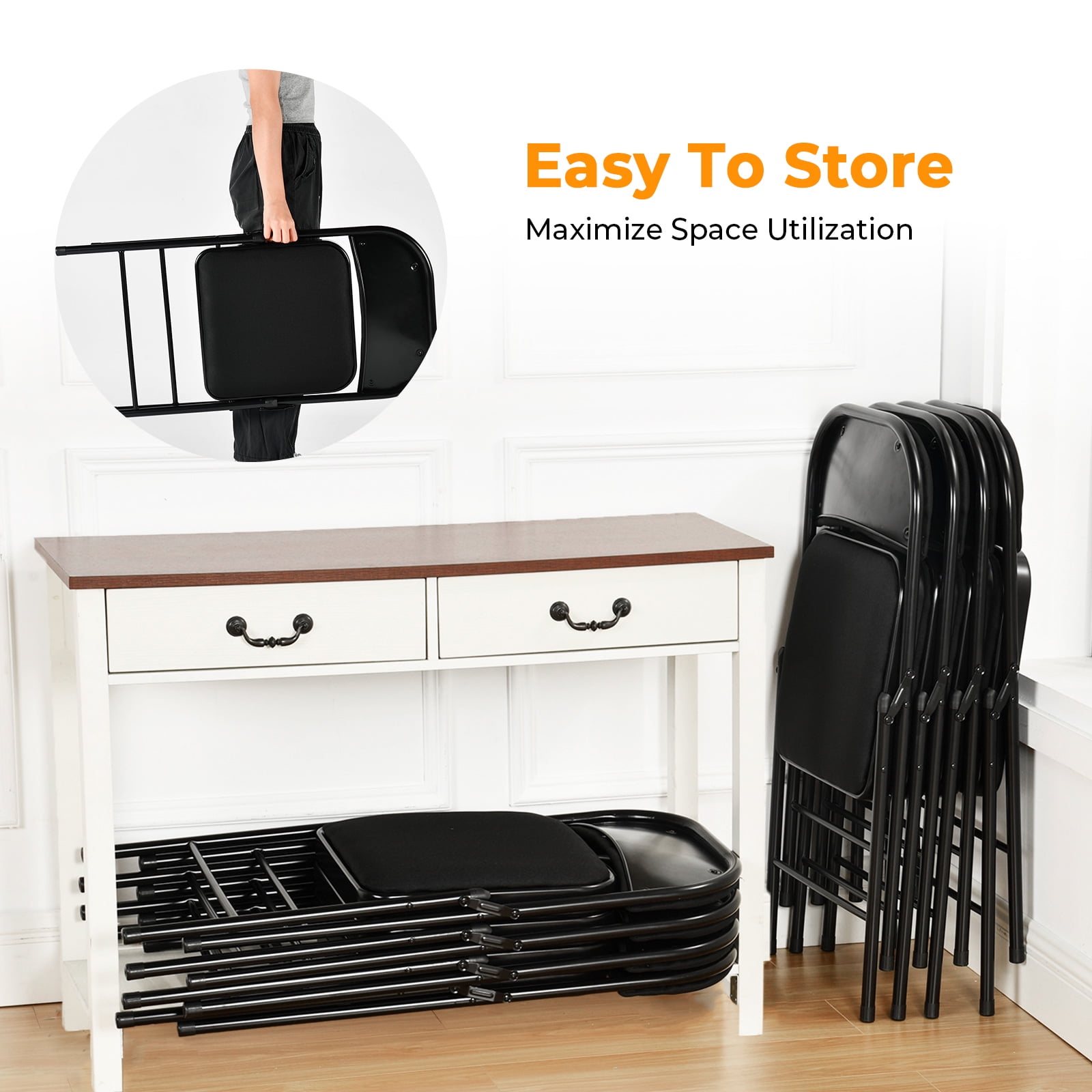 Homy Casa 4 Pack Folding Chairs with Padded Cushion for Wedding Party, Indoor & Outdoor Use