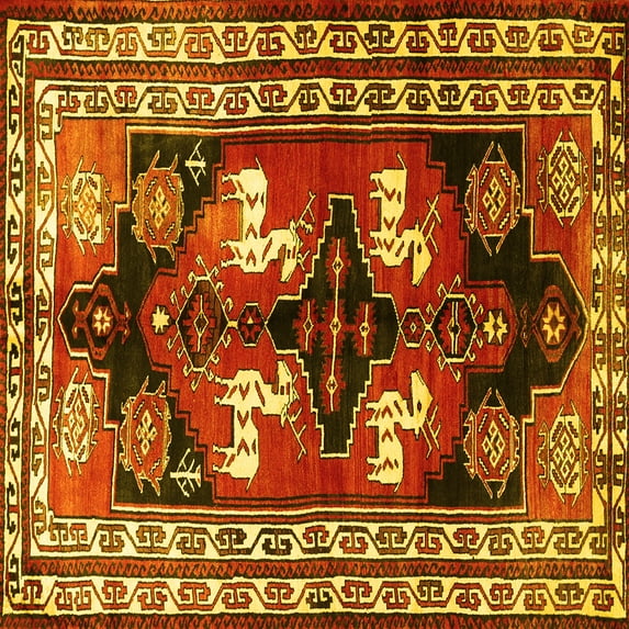Ahgly Company Machine Washable Indoor Square Persian Yellow Traditional Area Rugs, 4' Square
