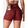 thumbnail image 3 of Pantalones cortos de entrenamiento YEOREO Scrunch con bolsillos para mujer, color burdeos, 3 of 6