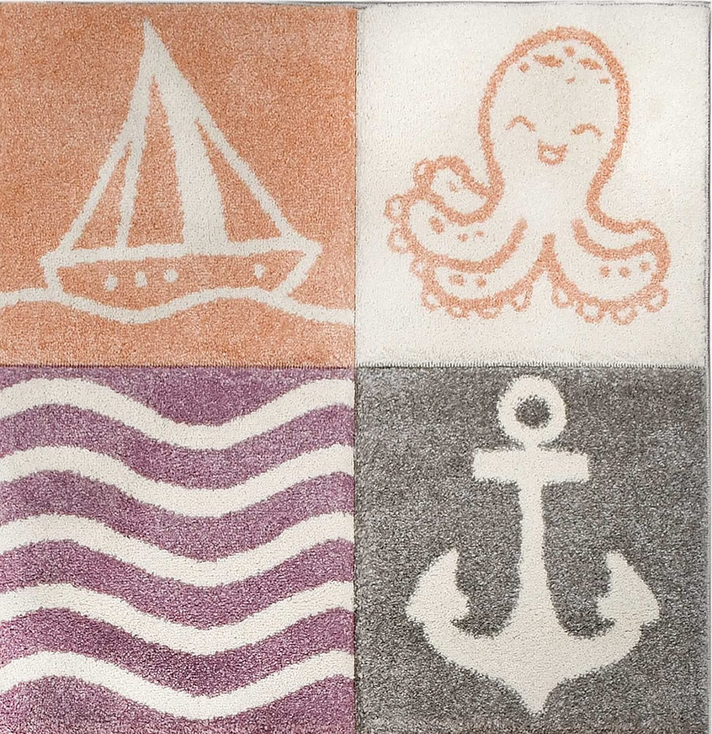 KC Cubs Boy & Girl Modern Decor Multicolor Area Rug and Carpet Collection for Kids, Toddlers and Baby Nursery, Nautical Ocean